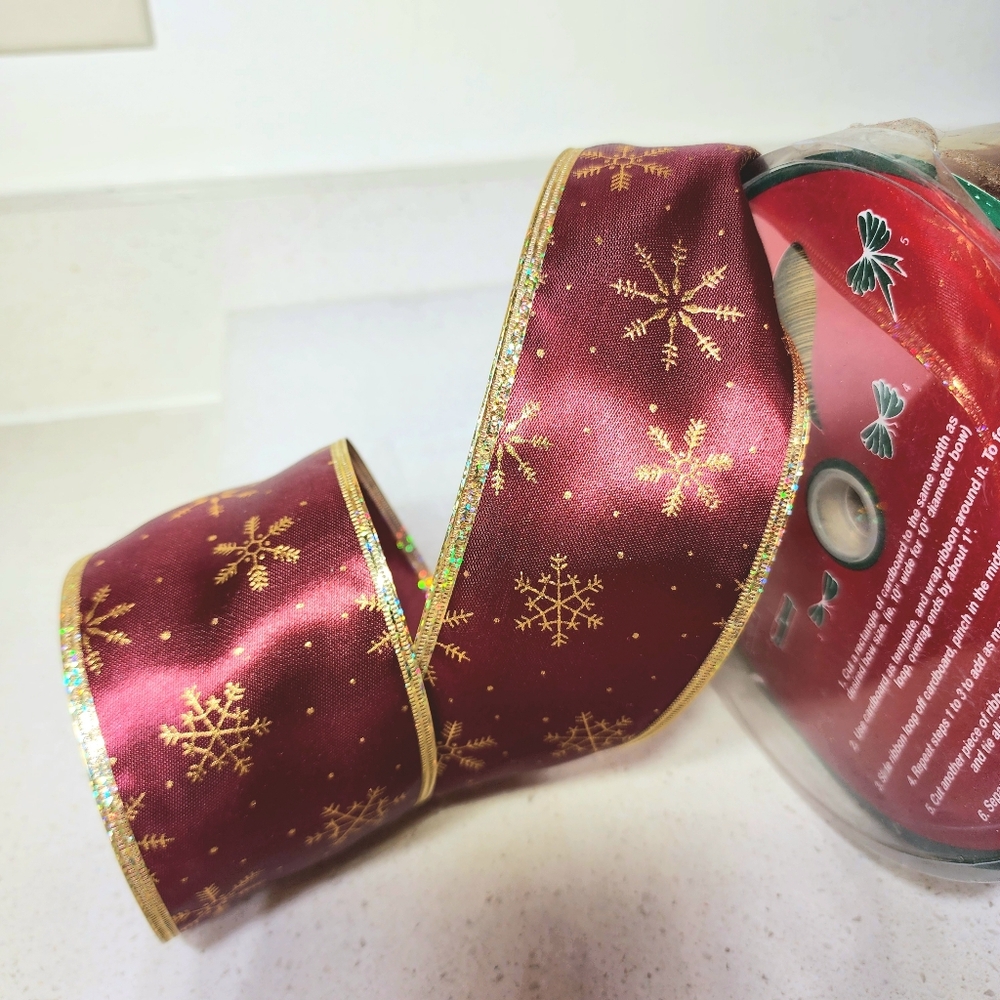 Vintage Wired Metallic Burgundy and Gold Holiday Ribbon 55x2.5. New With Tags